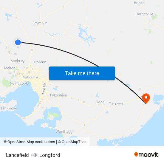 Lancefield to Longford map