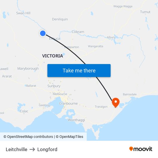 Leitchville to Longford map