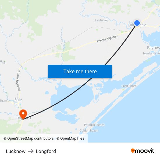 Lucknow to Longford map