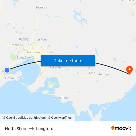 North Shore to Longford map