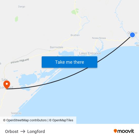 Orbost to Longford map