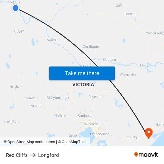 Red Cliffs to Longford map