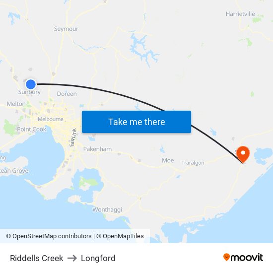 Riddells Creek to Longford map