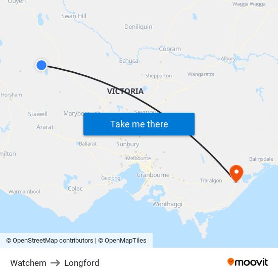 Watchem to Longford map