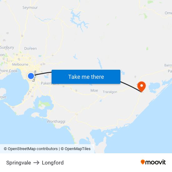 Springvale to Longford map