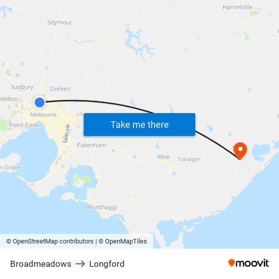 Broadmeadows to Longford map