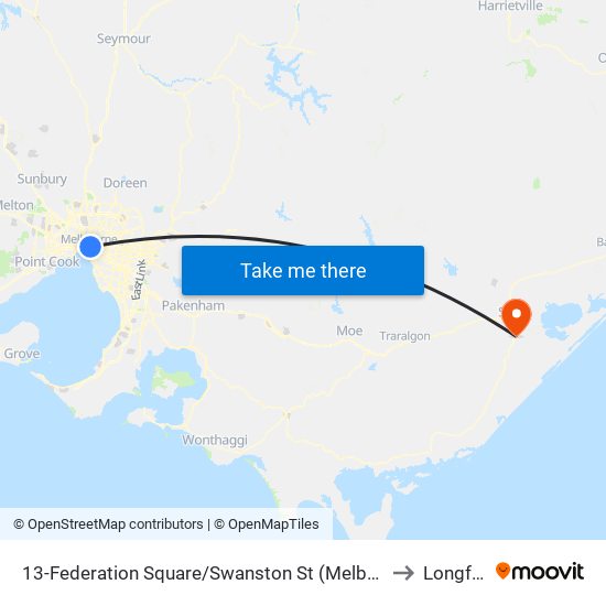 13-Federation Square/Swanston St (Melbourne City) to Longford map