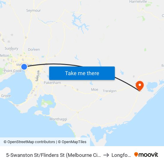 5-Swanston St/Flinders St (Melbourne City) to Longford map