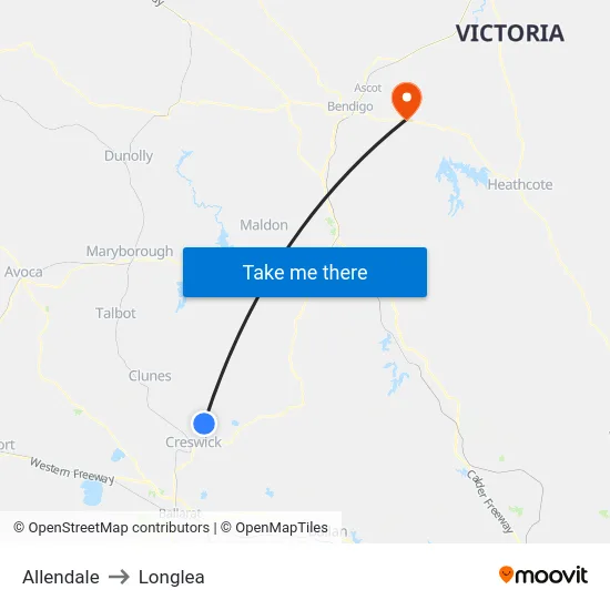 Allendale to Longlea map