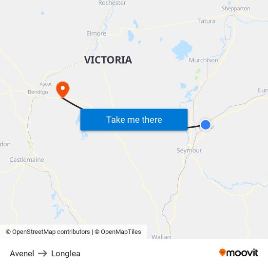 Avenel to Longlea map