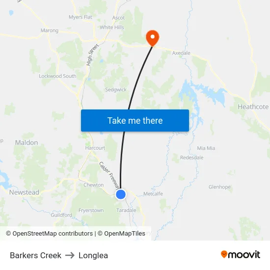Barkers Creek to Longlea map