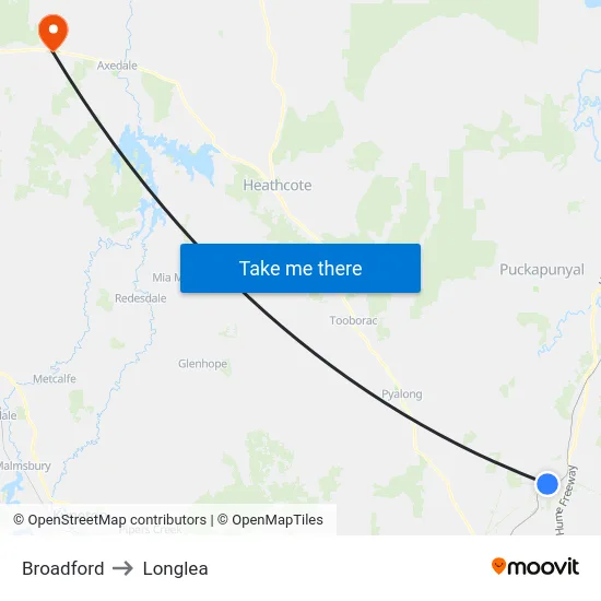 Broadford to Longlea map