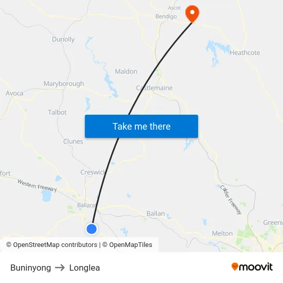 Buninyong to Longlea map