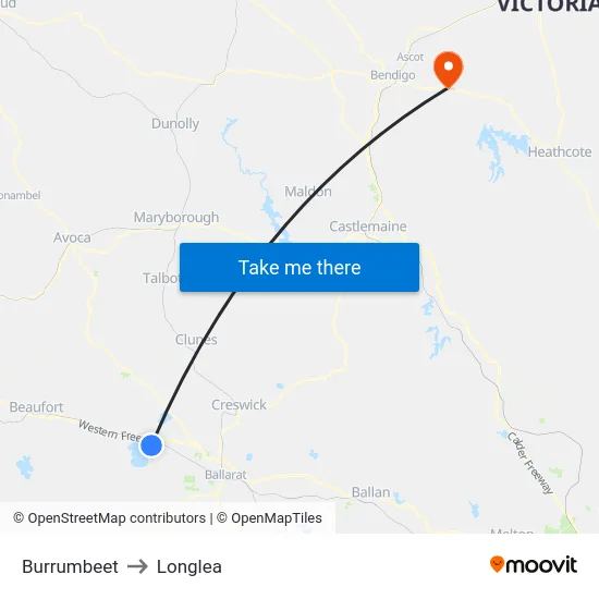Burrumbeet to Longlea map
