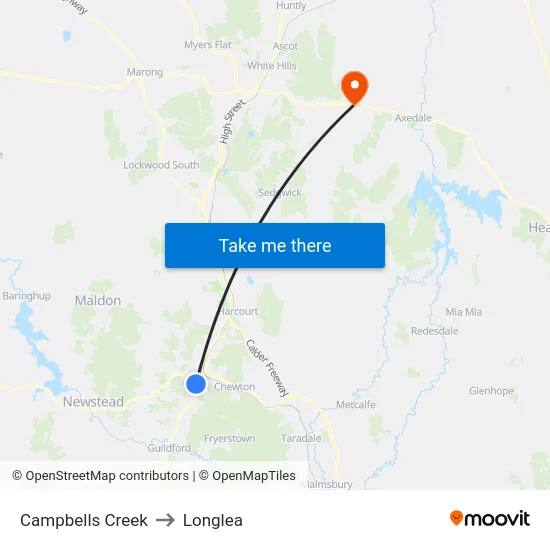 Campbells Creek to Longlea map