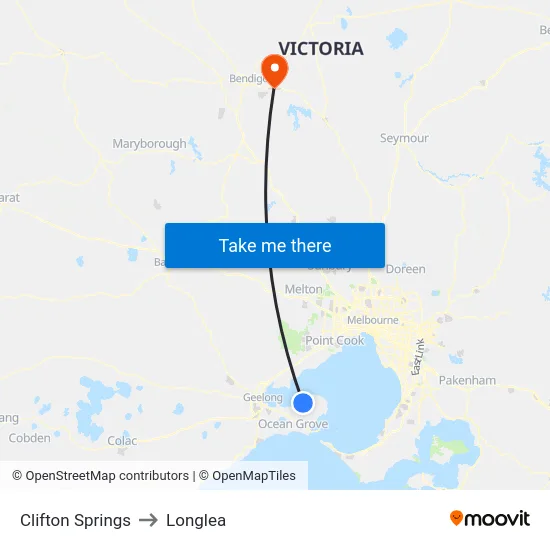 Clifton Springs to Longlea map