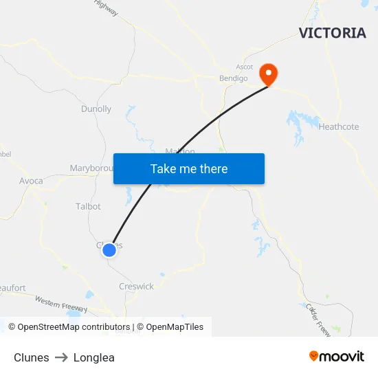 Clunes to Longlea map