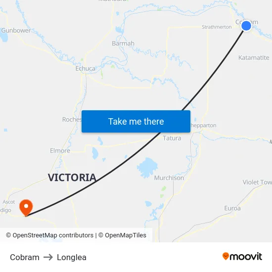 Cobram to Longlea map