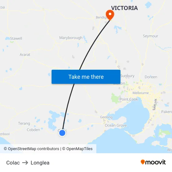 Colac to Longlea map