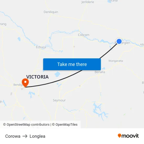 Corowa to Longlea map