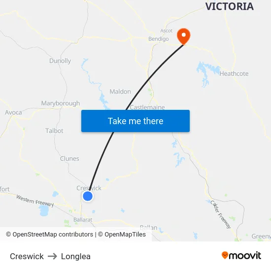 Creswick to Longlea map