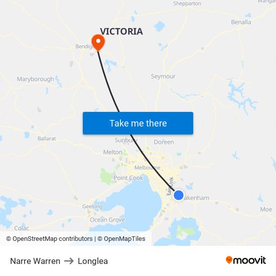 Narre Warren to Longlea map