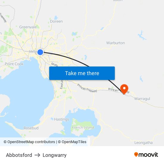 Abbotsford to Longwarry map