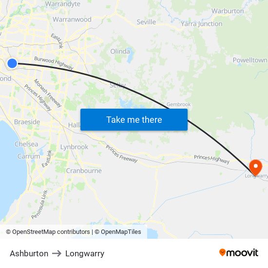 Ashburton to Longwarry map