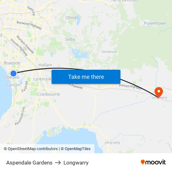 Aspendale Gardens to Longwarry map