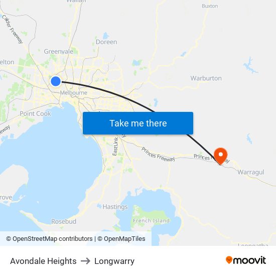 Avondale Heights to Longwarry map