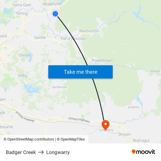 Badger Creek to Longwarry map