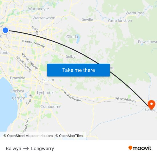 Balwyn to Longwarry map