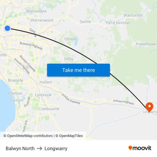 Balwyn North to Longwarry map