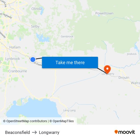 Beaconsfield to Longwarry map