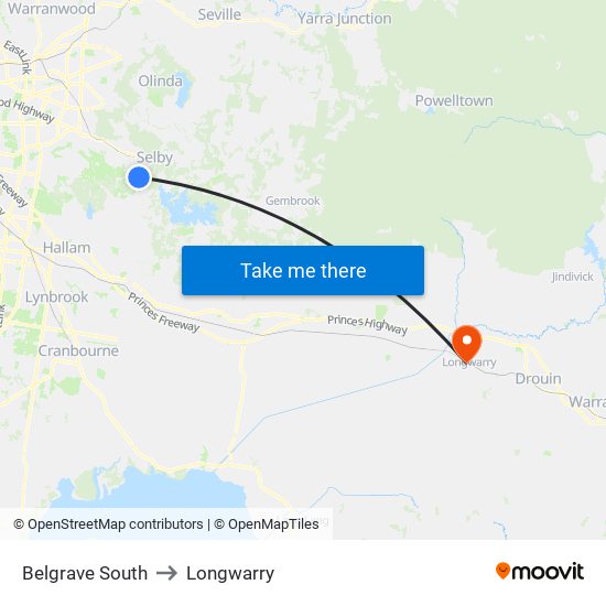 Belgrave South to Longwarry map