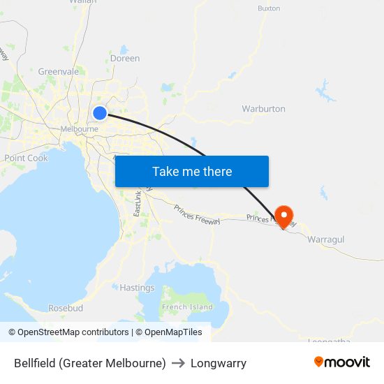 Bellfield (Greater Melbourne) to Longwarry map