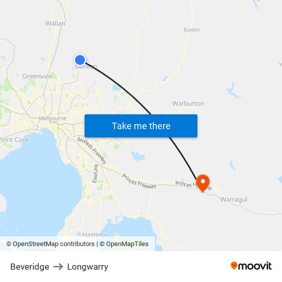 Beveridge to Longwarry map