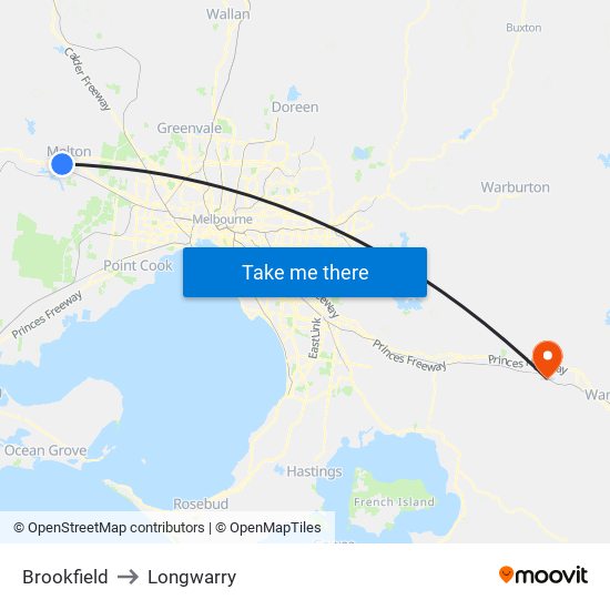 Brookfield to Longwarry map