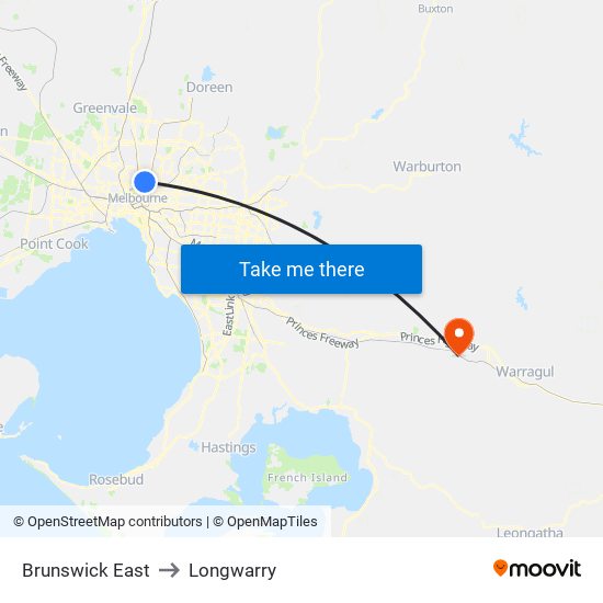 Brunswick East to Longwarry map