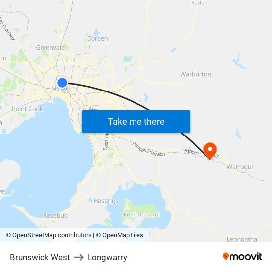 Brunswick West to Longwarry map