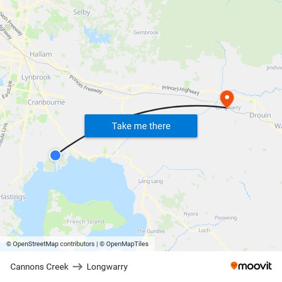 Cannons Creek to Longwarry map