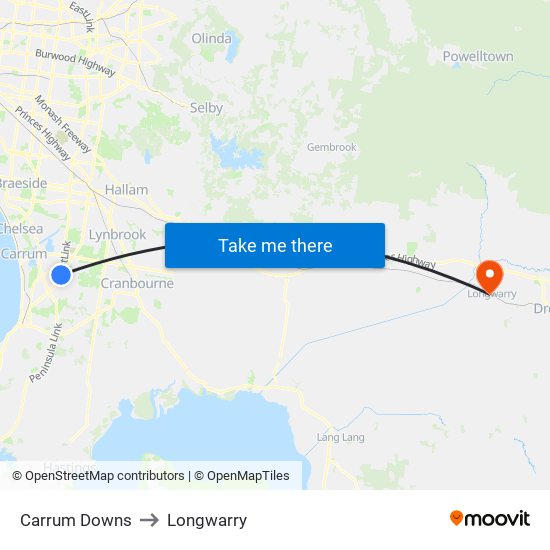 Carrum Downs to Longwarry map