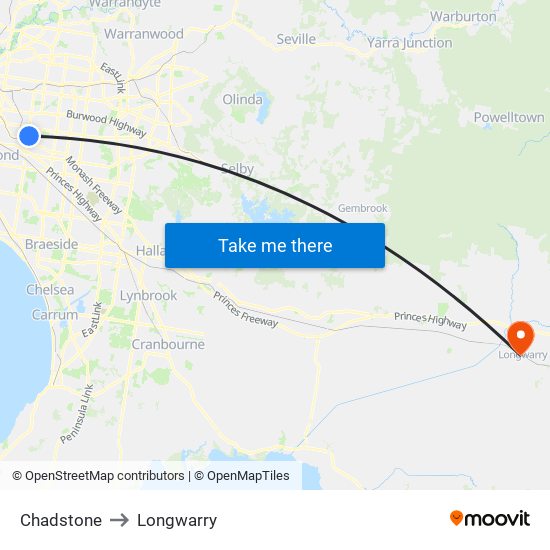 Chadstone to Longwarry map