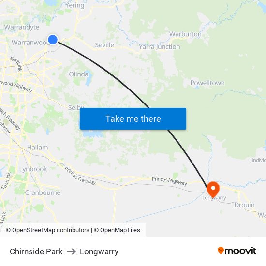 Chirnside Park to Longwarry map