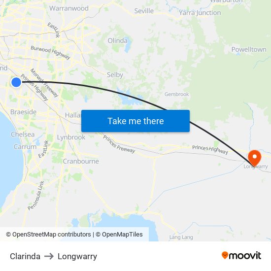 Clarinda to Longwarry map