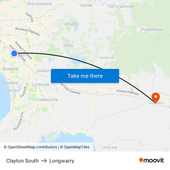 Clayton South to Longwarry map