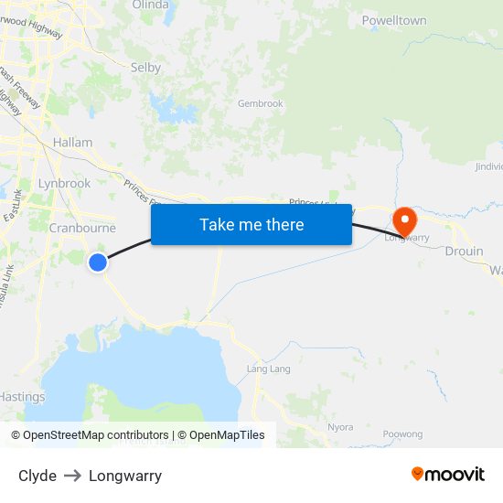 Clyde to Longwarry map