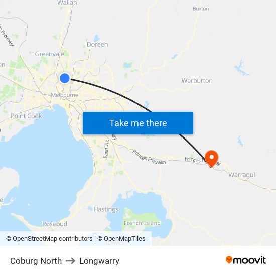 Coburg North to Longwarry map