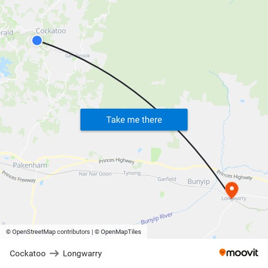 Cockatoo to Longwarry map