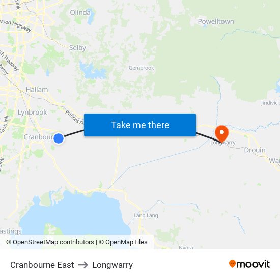 Cranbourne East to Longwarry map